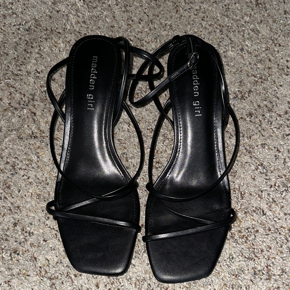 Madden Girl Black Strappy Lace-Up Square Toe Heels